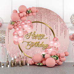 Lofaris Glitter Floral Rose Gold Round Birthday Backdrop