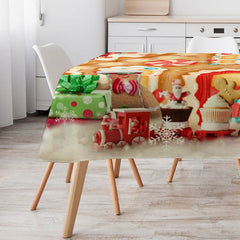 Lofaris Glitter Gingerbread House Red Christmas Tablecloth