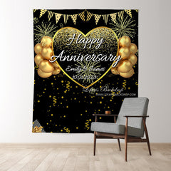 Lofaris Glitter Glod Love Balloons Happy Anniversary Backdrop