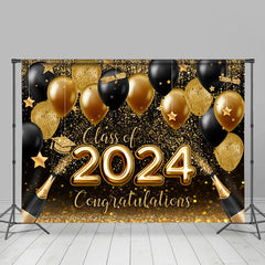 Lofaris Glitter Gold Black Balloon Bokeh Graduation Backdrop