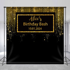 Lofaris Glitter Gold Black Custom Birthday Bash Backdrop