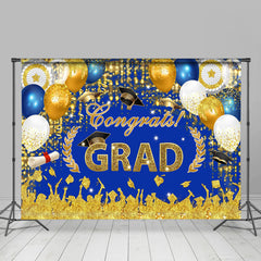 Lofaris Glitter Gold Blue Balloons Backdrop For Graduation