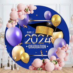 Lofaris Glitter Gold Blue Class 2023 Graduation Round Backdrop