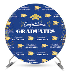 Lofaris Glitter Gold Blue Round Graduation Backdrop Cover