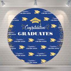 Lofaris Glitter Gold Blue Round Graduation Backdrop Cover