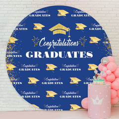 Lofaris Glitter Gold Blue Round Graduation Backdrop Cover