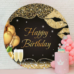 Lofaris Glitter Gold Champagne Round Birthday Backdrop