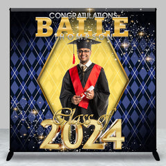 Lofaris Glitter Gold Royal Blue Custom Photo Graduation Backdrop