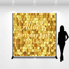 Lofaris Glitter Gold Sequin Custom Name Birthday Backdrop