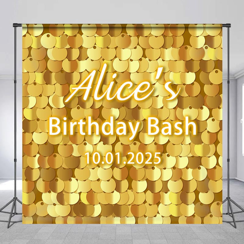 Lofaris Glitter Gold Sequin Custom Name Birthday Backdrop