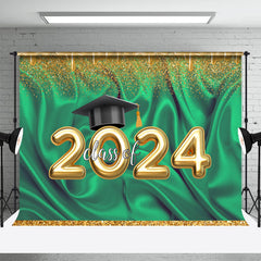 Lofaris Glitter Golden And Green Theme Class Of 2024 Backdrop