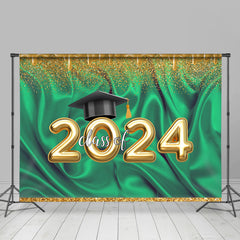 Lofaris Glitter Golden And Green Theme Class Of 2024 Backdrop