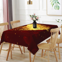 Lofaris Glitter Golden Heart Deep Red Rectangle Tablecloth