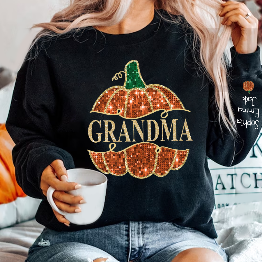 Lofaris Glitter Grandma Pumpkin Grandkids Autumn Sweatshirt