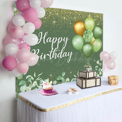 Lofaris Glitter Green Balloons Happy Birthday Backdrop