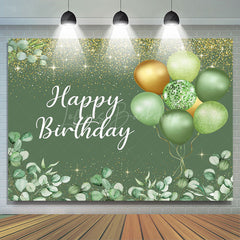 Lofaris Glitter Green Balloons Happy Birthday Backdrop