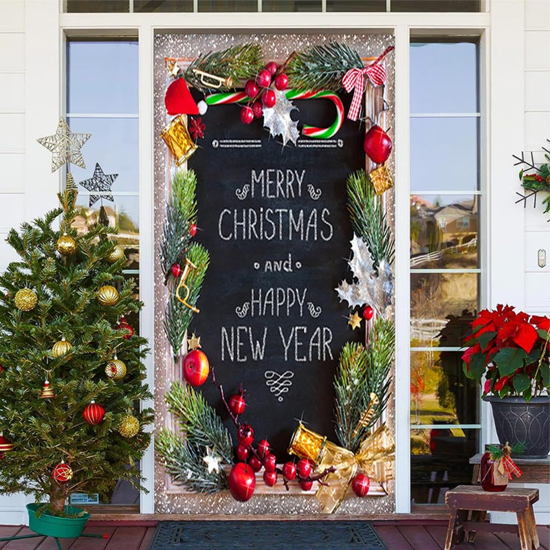 Lofaris Glitter Happy New Year Merry Christmas Door Cover