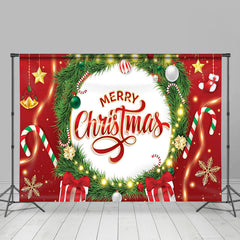 Lofaris Glitter Light Green Wreath Red Christmas Backdrop