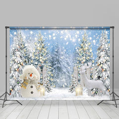 Lofaris Glitter Light Snowy Tree Snowman Elk Winter Backdrop