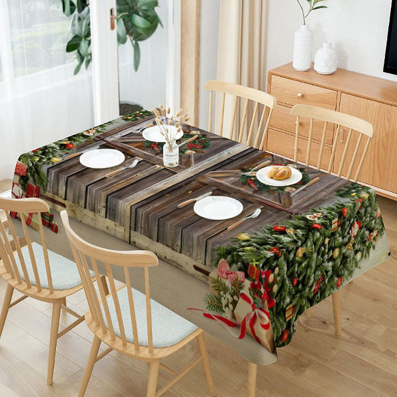 Lofaris Glitter Light Wood Door Tree Christmas Tablecloth