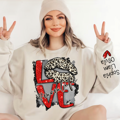 Lofaris Glitter Love Mom Life Sweatshirt With Kids Name On Sleeve Personalized Mother Day Gift For LTP01