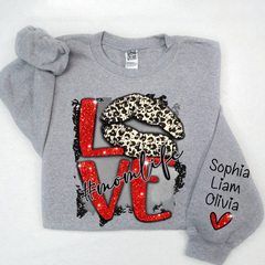 Lofaris Glitter Love Mom Life Sweatshirt With Kids Name On Sleeve Personalized Mother Day Gift For LTP01