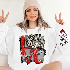 Lofaris Glitter Love Mom Life Sweatshirt With Kids Name On Sleeve Personalized Mother Day Gift For LTP01