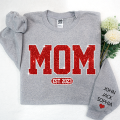 Lofaris Glitter Mom Est Red Letters Custom Name Sweatshirt