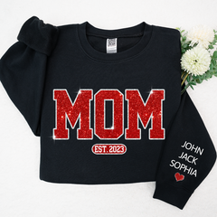 Lofaris Glitter Mom Est Red Letters Custom Name Sweatshirt