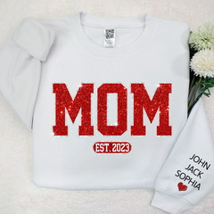 Lofaris Glitter Mom Est Red Letters Custom Name Sweatshirt