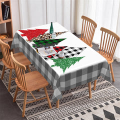 Lofaris Glitter Pine Trees Grey Plaid Christmas Tablecloth