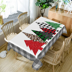 Lofaris Glitter Pine Trees Grey Plaid Christmas Tablecloth