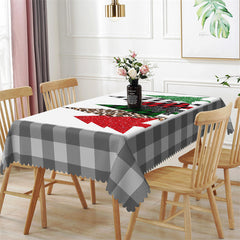 Lofaris Glitter Pine Trees Grey Plaid Christmas Tablecloth