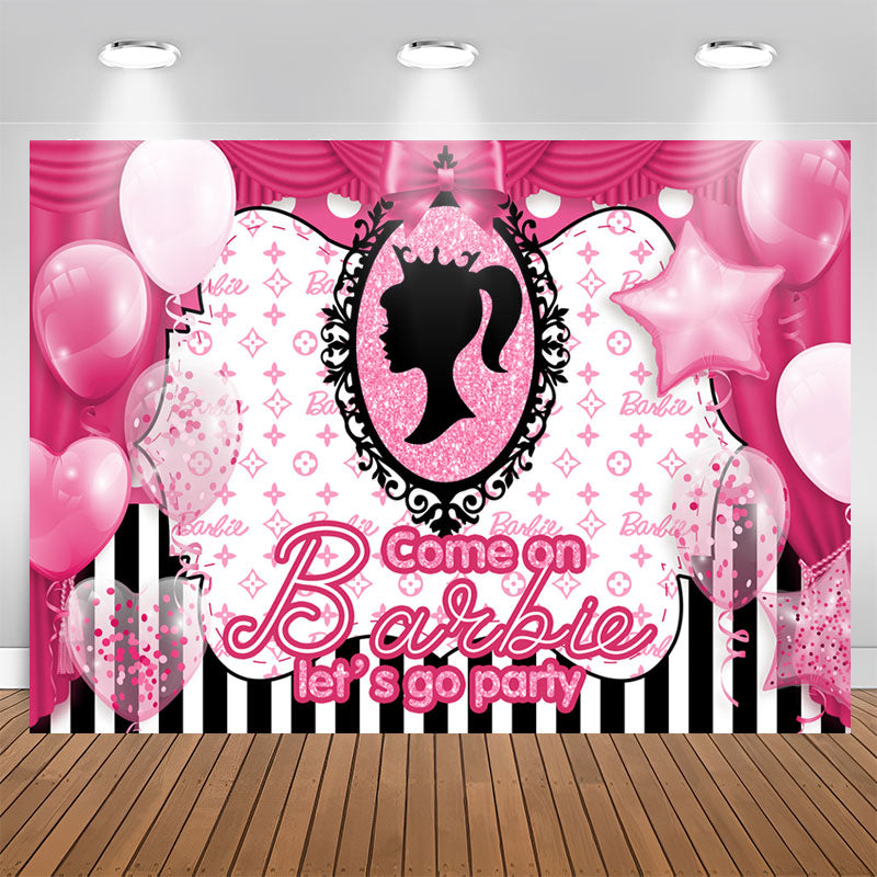 Glitter Pink Balloon Barbie Birthday Party Backdrop - Lofaris