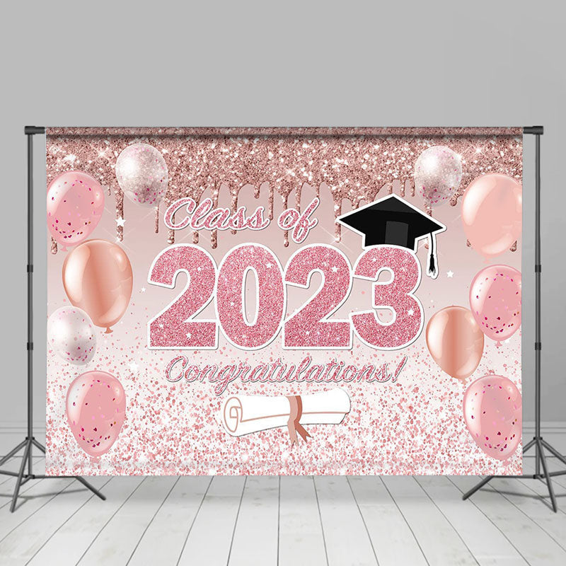 Lofaris Glitter Pink Balloon Congrats 2023 Grad Backdrop