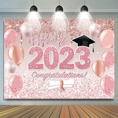 Lofaris Glitter Pink Balloon Congrats 2023 Grad Backdrop