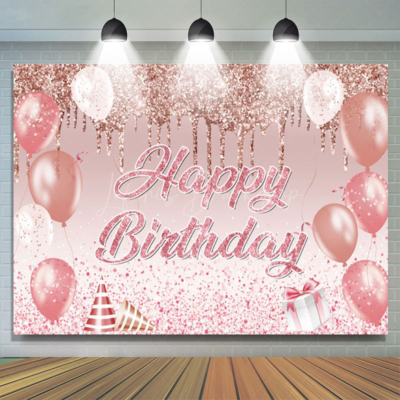 Lofaris Glitter Pink Balloons Gift Happy Birthday Backdrop