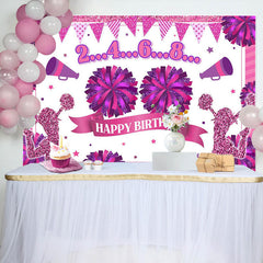 Lofaris Glitter Pink Cheerleading Happy Birthday Backdrop