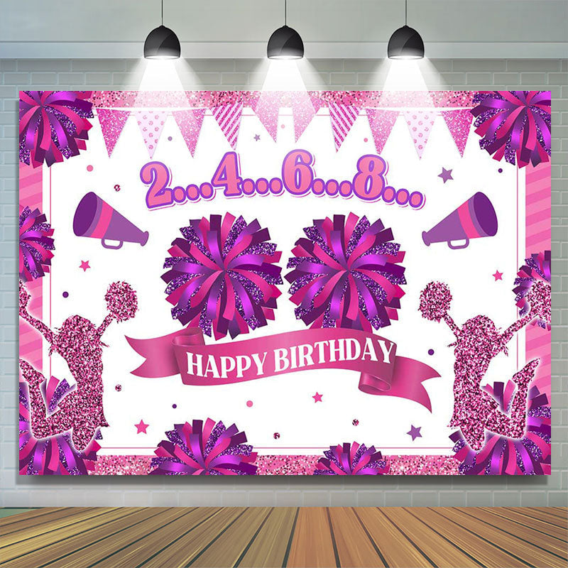 Lofaris Glitter Pink Cheerleading Happy Birthday Backdrop