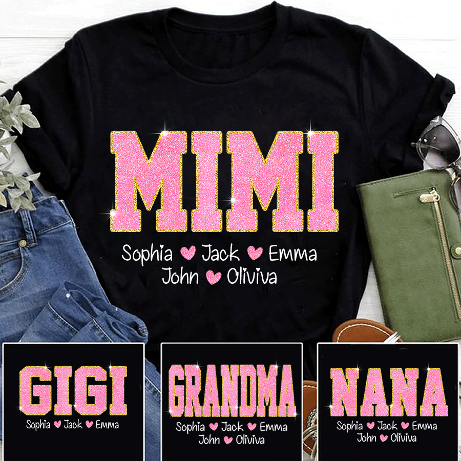 Lofaris Glitter Pink Mimi Nana Grandma And Kids T - Shirt