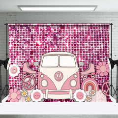 Lofaris Glitter Pink Sequins Bus Flowers Dance Backdrop