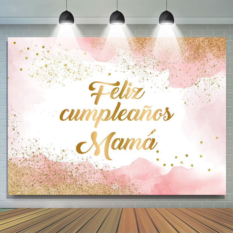 Lofaris Glitter Pink Watercolor Ink Feliz Cumpleanos Backdrop