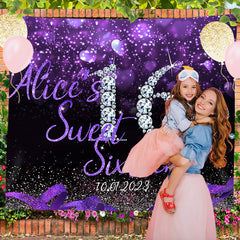 Lofaris Glitter Purple Bokeh Custom 16th Birthday Backdrop