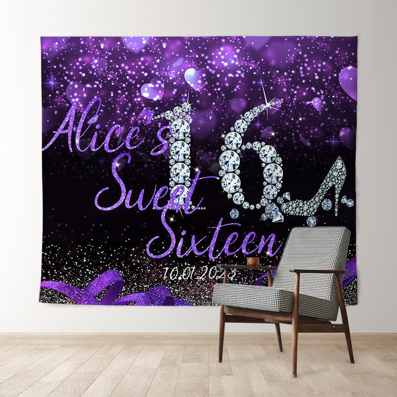 Lofaris Glitter Purple Bokeh Custom 16th Birthday Backdrop