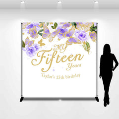 Lofaris Glitter Purple Butterfly Custom 15th Birthday Backdrop