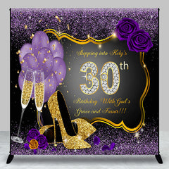 Lofaris Glitter Purple Custom Name 30Th Birthday Backdrop