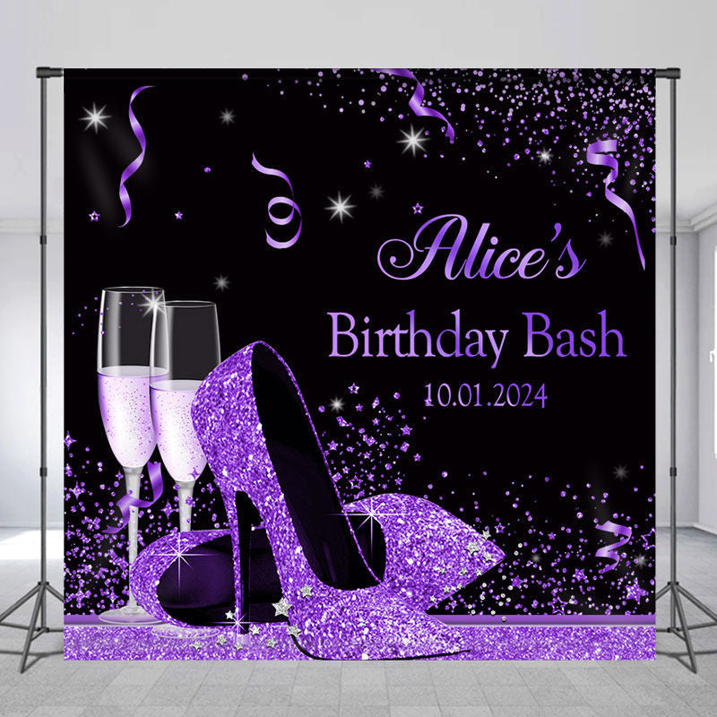 Lofaris Glitter Purple Heel Personalized Birthday Backdrop