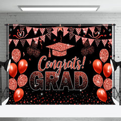 Lofaris Glitter Red Balloons Flag Black Graduation Backdrop