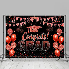 Lofaris Glitter Red Balloons Flag Black Graduation Backdrop