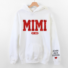 Lofaris Glitter Red Custom Name Mimi Grandma Gift Hoodie